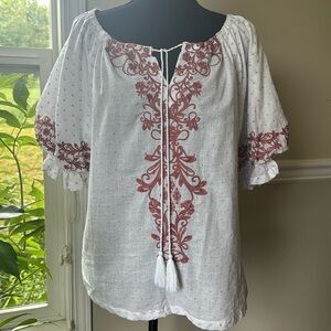 Anthropologie Solitaire Peasant Boho Embroidery design Blouse Women’s size Small